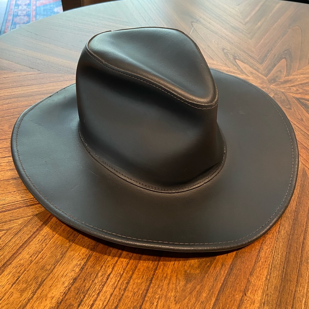SALE Henscel Hat Co USA Cowboy Western Dark Brown Leather Hat Size Large